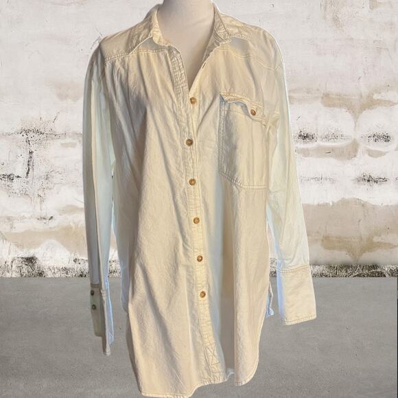 Free People Manchester Solid Button-Down Top White Cotton Oversized Size Large - Picture 3 of 7